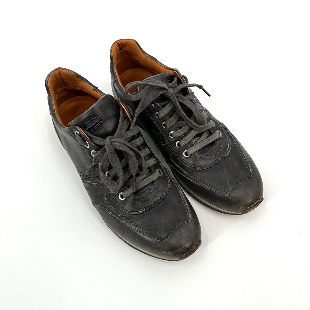 Magnanni Cristian Calf Skin Leather Sneakers Dark Grey Lace Up Shoes Men's 8.5 M - Picture 2 of 11